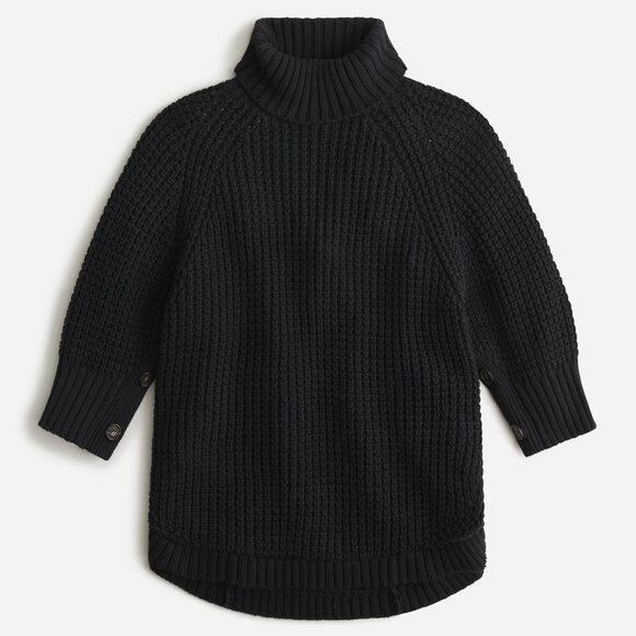 J.CREW Turtleneck Cotton Poncho M/L $155 Black Button 3/4 Sleeve Chunky Longline - Picture 3 of 16